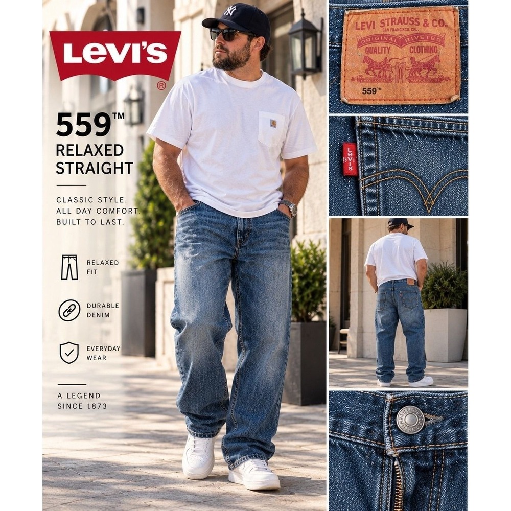 Levi's 559 Men's Jeans W52 L30 Relaxed Straight Medium Wash Blue Denim